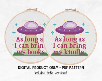 UFO KINDLE & BOOKS Cross Stitch Pattern (Both) | Digital Cross Stitch Pattern | Book Cross Stitch Pattern | Easy Cross Stitch Pattern