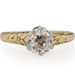 Circa 1909 Edwardian 14K Yellow Gold GIA Certified 1.00ct Old European Brilliant Diamond Engagement Ring - VEG#1879