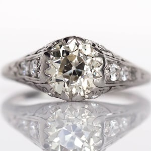 Circa 1910 Edwardian Platinum 1.78ct Old European Cut Diamond Engagement Ring with .20cttw Side Diamonds - VEG#659