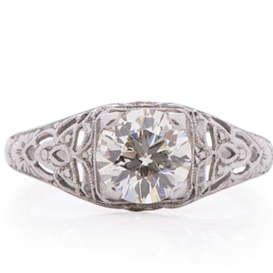 Circa 1940 Art Deco Platinum 1.02ct Old European Brilliant Diamond Engagement Ring - VEG#1570