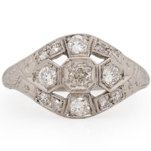 Circa 1920 Art Deco Platinum .40cttw Old European Brilliant Diamond Engagement Ring - VEG#1765