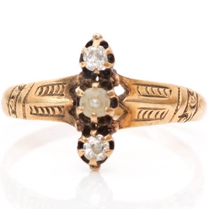 Circa 1890s Lovely Old Cut Diamond & Pearl Victorian 9k Gold Ring, ATL #547