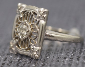 Antique Old Miner Cut Diamond 14K White Gold Women's Cocktail Ring VEG #20