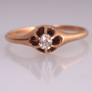 Circa 1870 - Victorian 14K Yellow Gold "Buttercup" Engagement Ring with .10ct Old Miner - VEG#368