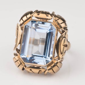 Circa 1915s Large Aquamarine Cocktail Ring, Antique *Ornate Style*, ATL #107B