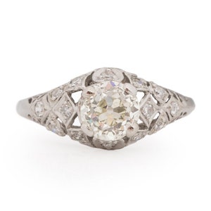 Anillo de compromiso Art Déco de platino de 1,15 ct con diamantes brillantes europeos antiguos, circa 1920 - VEG n.° 2062