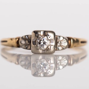 Circa 1930s Art Deco 14K Yellow Gold and White Gold .04ct Diamond Engagement Ring - VEG#676
