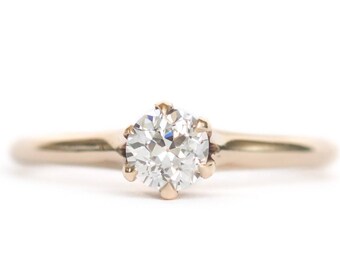 Circa 1880's Victorian 9K Yellow Gold GIA Certified .43ct Circular Brilliant Cut Diamond Engagement Ring - VEG# 900