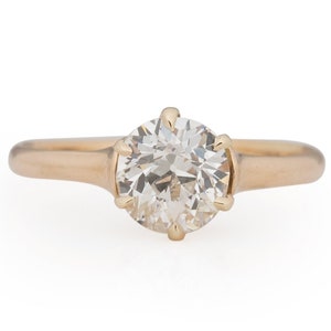 Circa 1900 Edwardian 14K Yellow Gold GIA Certified 1.02ct Old European Brilliant Diamond Engagement Ring - VEG#1831