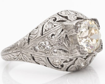 Circa 1905 Art Nouveau Old Mine Diamond Engagement Ring 1.3cttw with Single Cut Accents, ATL #457A