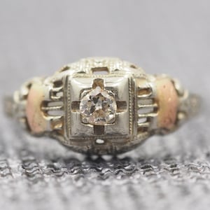 Antique Rose Gold & White Gold Old European Cut Diamond Engagement Ring VEG #15