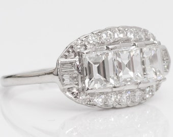 Circa 1920s 3-Stone Asscher Diamonds (3cttw) Deco Platinum Engagement Ring, ATL #657