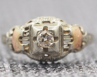 Antique Rose Gold & White Gold Old European Cut Diamond Engagement Ring VEG #15