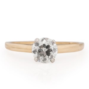 Anillo de compromiso Art Déco de oro amarillo de 14 quilates, circa 1930, con diamantes de talla brillante europea antigua de 0,70 ct - VEG n.° 2068