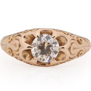 Circa 1910 Edwardian 14K Yellow Gold GIA Certified .66ct Old European Brilliant Diamond Engagement Ring - VEG#1899