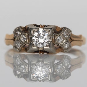 Circa 1920 - Two Tone Gold .20ct Old European Cut Diamond Engagemeent Ring - VEG#505