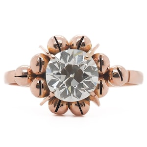 Anillo de compromiso de diamantes antiguos europeos de oro amarillo de 14 k y 1,59 ct, de la década de 1900 - VEG n.° 2363