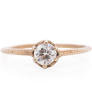 Circa 1930 Art Deco 10K Yellow Gold GIA Certified .43ct Old European Brilliant Diamond Engagement Ring - VEG#1569