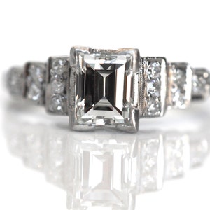 Circa 1940 - Art Deco Platinum *GIA* Certified .99ct Antique Emerald Cut Diamond Engagement Ring - VEG#498