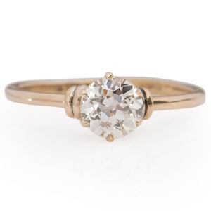Anillo de compromiso de oro amarillo de 14 quilates de estilo eduardiano, de 0,89 ct, con diamante brillante europeo antiguo, GIA, circa 1900 - VEG n.° 2040
