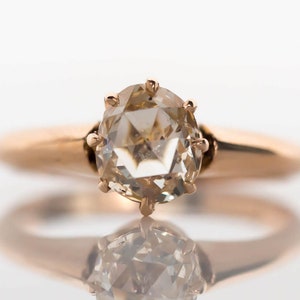 Circa 1880s Victorian 9K Yellow Gold .83ct Rose Cut Diamond Engagement Ring - VEG#760