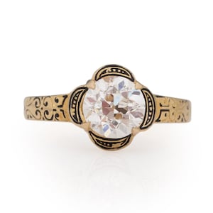 Anillo de compromiso de oro amarillo de 14 quilates con diamantes brillantes antiguos europeos de 1,37 ct, estilo eduardiano, circa 1900 - VEG n.° 2078