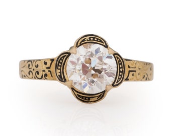 Circa 1900 Edwardian 14K Yellow Gold GIA 1.37ct Old European Brilliant Diamond Engagement Ring - VEG#2078