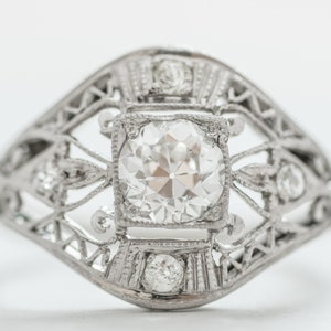 Circa 1917 Art Nouveau GIA Certified 0.68cttw with Gorgeous Mounting Heavy Wire Work, ATL #271A