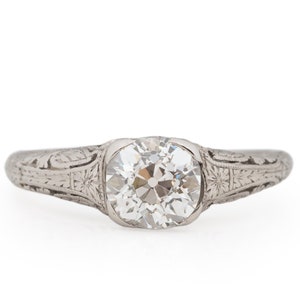 Circa 1920 Art Deco Platinum GIA Certified 1.17ct Old Mine Brilliant Diamond Engagement Ring - VEG#1864