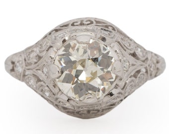Circa 1910 Art Deco Platinum GIA Certified 1.51ct Old European Brilliant Diamond Engagement Ring - VEG#1901