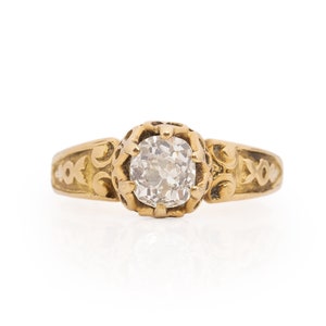 Circa 1880 Victorian 14K Yellow Gold .75ct Old Mine Brilliant Diamond Engagement Ring - VEG#2211