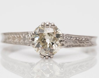 Circa 1930s Whimsical Old Euro GIA-Certified 0.67ct Solitaire Diamond Platinum Engagement Ring, ATL #656