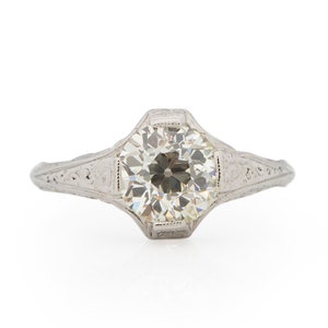 Circa 1920 Art Deco Platinum 1.45ct Old European Brilliant Diamond Engagement Ring - VEG#1666