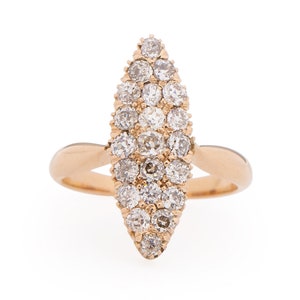 Anillo de compromiso de estilo eduardiano, de oro amarillo de 14 quilates y 1,00 ct de diamantes brillantes europeos antiguos, circa 1900 - VEG n.° 1708