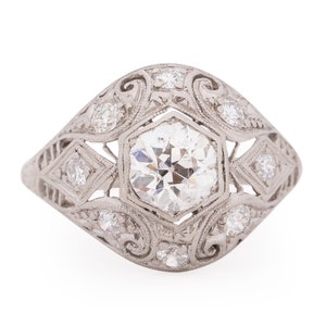 Circa 1920 Art Deco Platinum .85ct Old European Brilliant Diamond Engagement Ring - VEG#1710