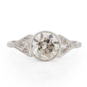 Circa 1920 Art Deco Platinum GIA Certified 1.41ct Old European Brilliant Diamond Engagement Ring - VEG#1646