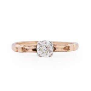 Anillo de compromiso de oro amarillo de 14 quilates de estilo eduardiano, de 0,56 ct, con diamantes brillantes europeos antiguos, circa 1910 - VEG n.° 1620