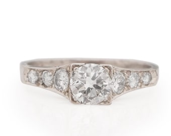 Circa 1930 Art Deco Platinum .55ct Old European Brilliant Diamond Engagement Ring - VEG#2065