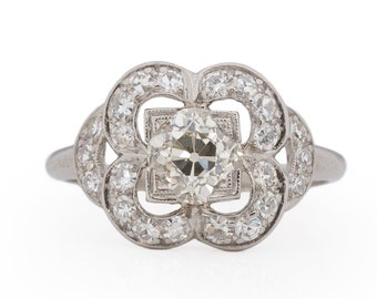 Circa 1920 Art Deco Platinum GIA 1.10ct Old European Brilliant Diamond Engagement Ring - VEG#2003