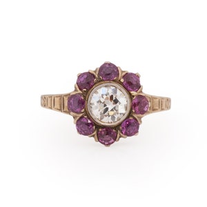 Anillo de compromiso de oro amarillo de 14 quilates de estilo eduardiano, circa 1900, con diamantes brillantes europeos antiguos de 0,75 ct - VEG n.° 1989