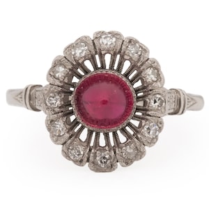 Circa 1920 Art Deco Platinum 1.00ct Old European Brilliant Ruby Engagement Ring - VEG#1971