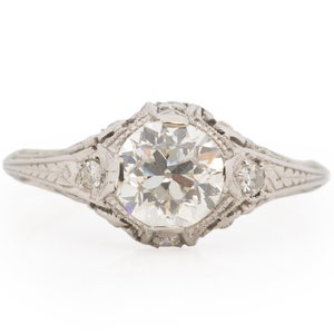 Circa 1920 Art Deco Platinum GIA .89ct Old European Brilliant Diamond Engagement Ring - VEG#2219