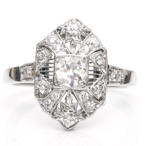 Circa 1920s Platinum & Old European Diamond Shield Engagement Ring, ATL#354B