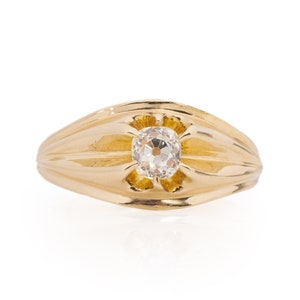 Circa 1920 Art Deco 14K Yellow Gold GIA .59 Old Mine Brilliant Engagement Ring - VEG#2208