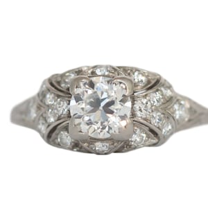 Circa 1920 Art Deco Platinum .68ct Old European Brilliant Diamond Engagement Ring-VEG#776A