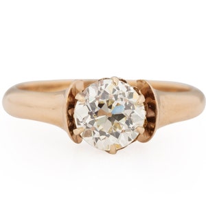 Circa 1900 Edwardian 14K Yellow Gold GIA Certified 1.32ct Old European Brilliant Diamond Engagement Ring - VEG#1819