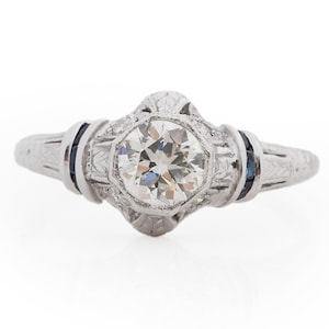Circa 1940s Platinum Art Deco .85ct Old European Brilliant Diamond Engagement Ring - VEG#2295