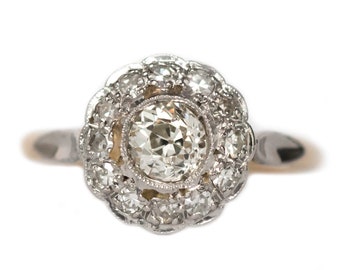 Circa 1910 Edwardian 14K Yellow Gold & Platinum GIA Certified .55ct Old European Brilliant Cut Diamond Engagement Ring - VEG#1305