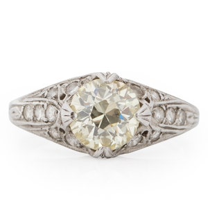 Circa 1920 Art Deco Platinum 1.40ct Old European Brilliant Diamond Engagement Ring - VEG#1536