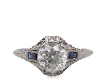 Estate Art Deco Platinum GIA 1.12ct Old European Diamond Ring - VEG#58a
